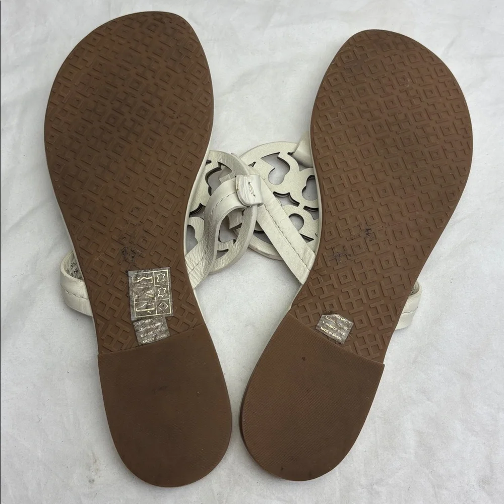 Tory Burch White Leather Logo Thong Sandals with Gold Medallions women’s size 8M - Picture 8 of 11